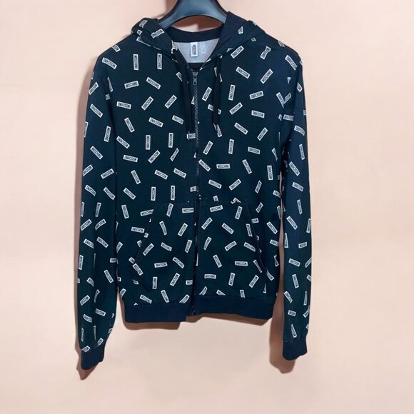 Authentic Moschino Repeat Logo Print Zip Up Hoodie